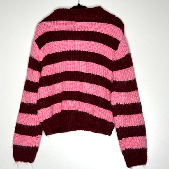 New Zara Stripe Knit Zip Collar Alpaca Sweater Girls Size 11-12 - Picture 2 of 7